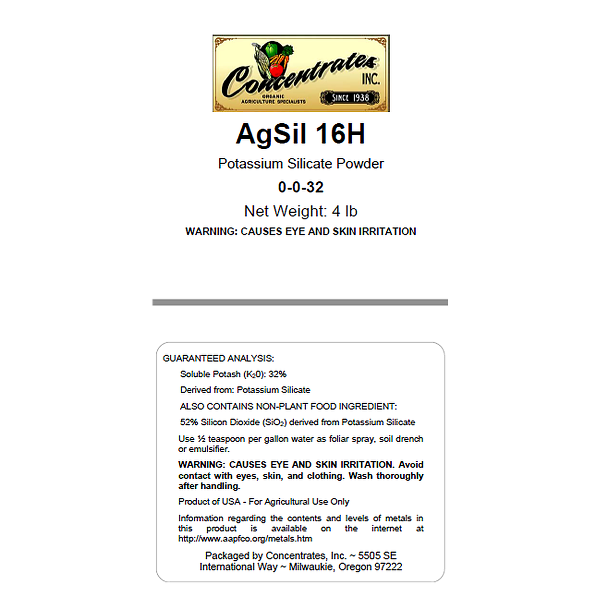AgSil 16H Potassium Silicate - 4 lb