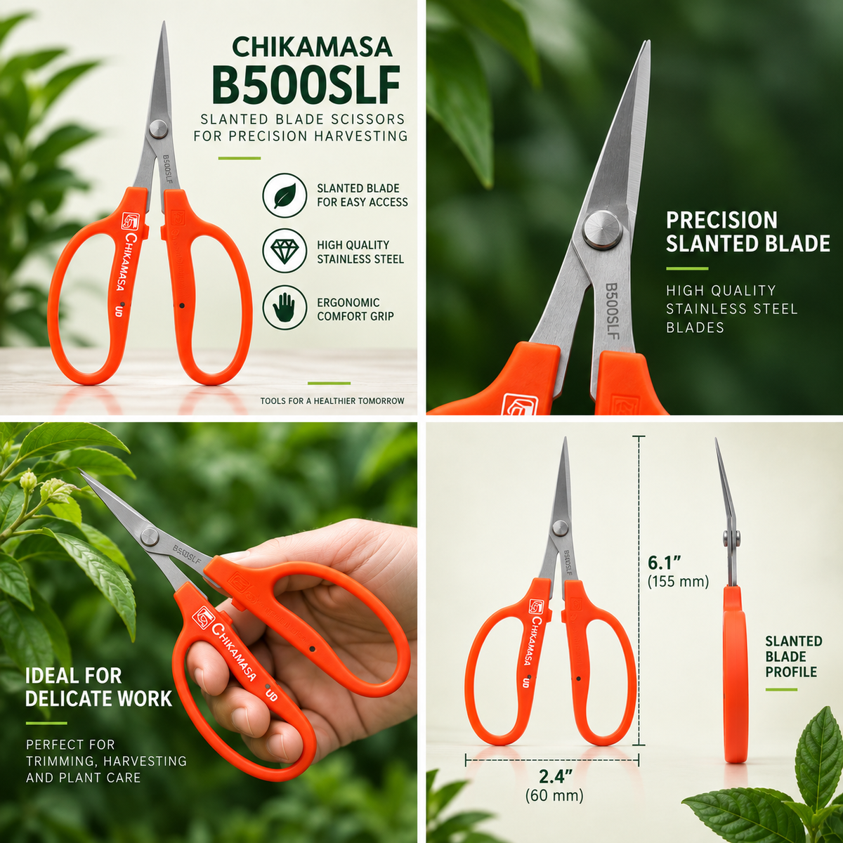 CHIKAMASA B-500SLF Slanted Stainless Steel Fluroine Coated Scissors
