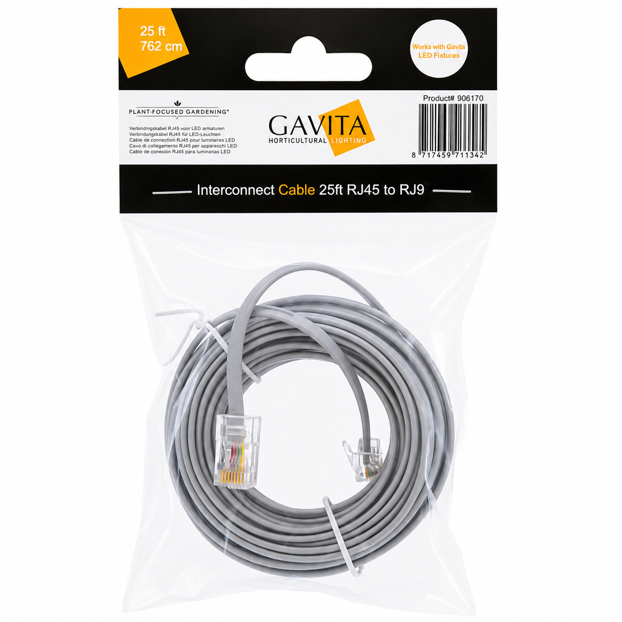 Gavita E-Series LED Adapter Interconnect Cable 25ft RJ45 to RJ9