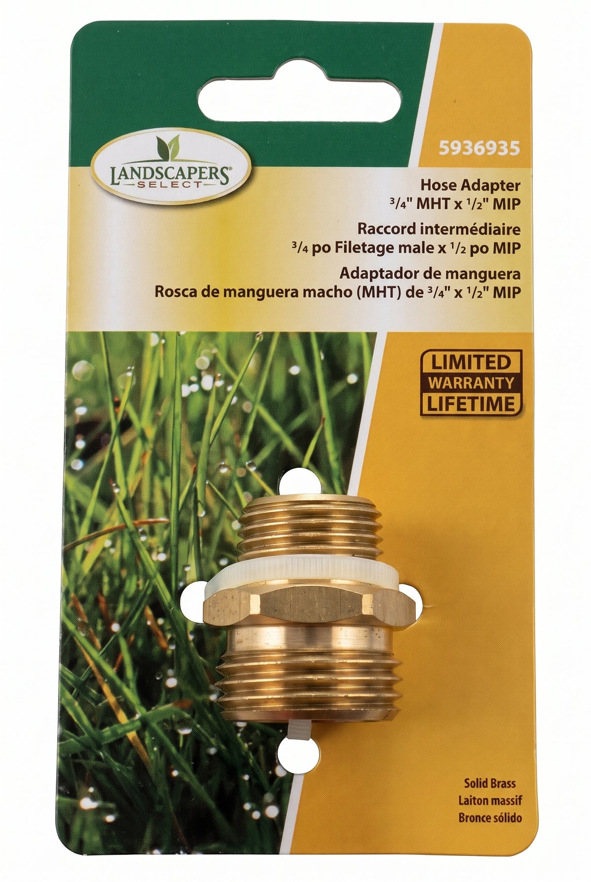 Landscapers Select 3/4" MHT x 1/2" MIP Brass Hose Adapter