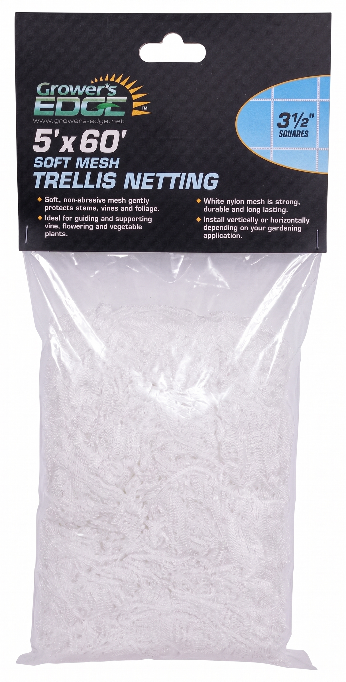 Grower's Edge Soft Mesh Trellis Netting 5' x 60' (w/ 3.5" Squares)