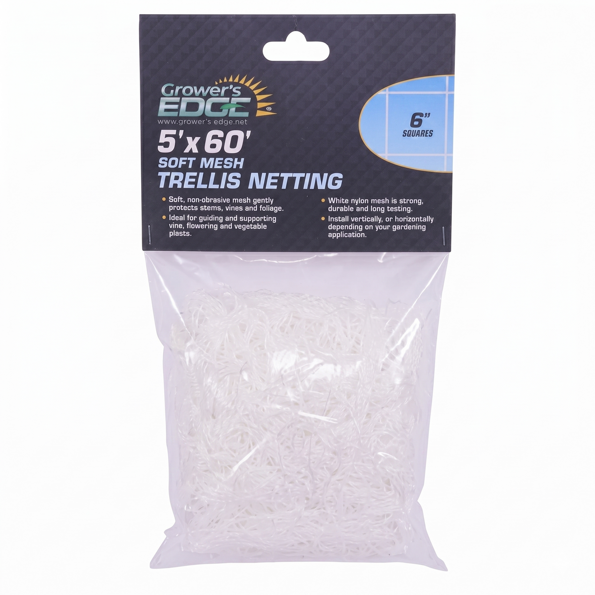 Grower's Edge Soft Mesh Trellis Netting 5' x 60' (w/ 6" Squares)