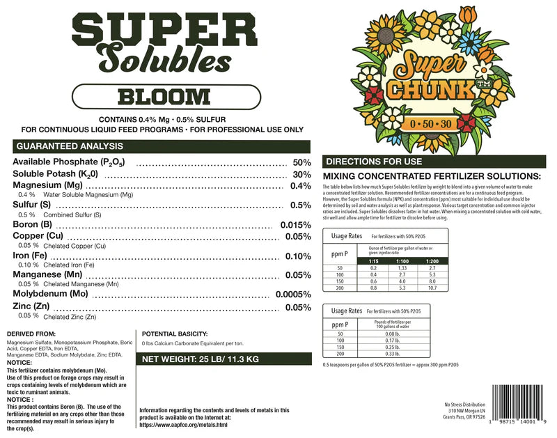 Super Solubles Super Chunk (Bloom) 0-50-30, 25# Bag