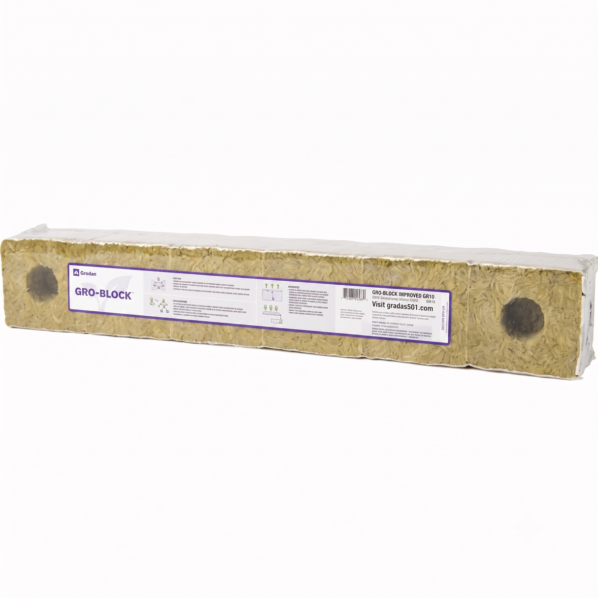 Grodan Gro Block Improved GR10 Large 4" w/Hole 4" x 4" x 4" Strip, (case of 144 blocks)