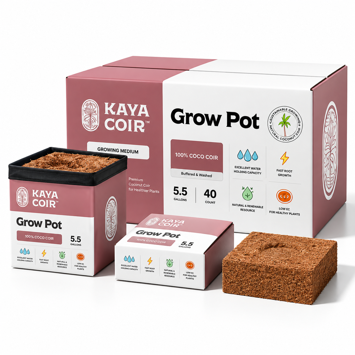 Kaya Coir 5.5" Grow Pot – 1.25 Gallon Coco Grow Bags (Case of 40)
