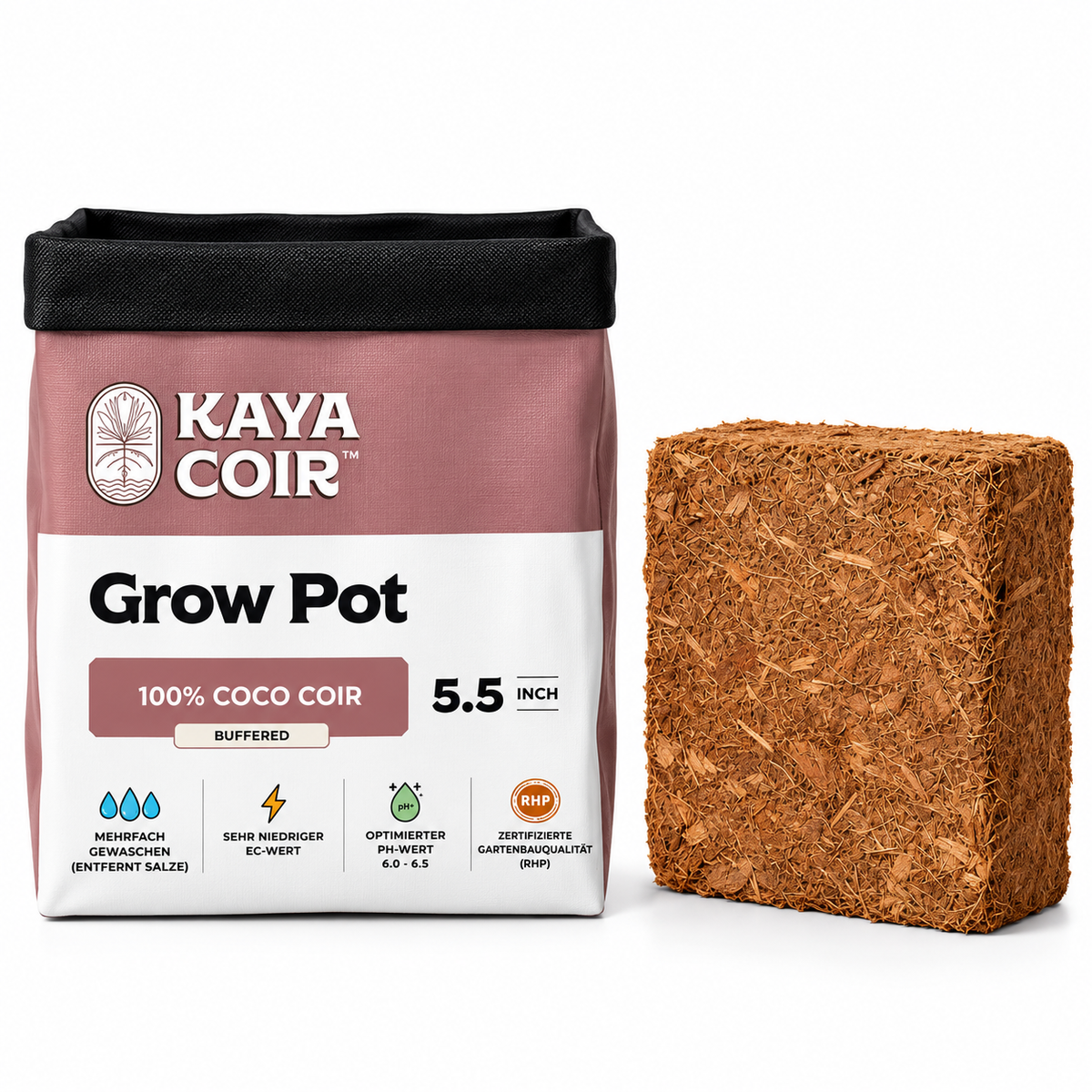 Kaya Coir 5.5" Grow Pot – 1.25 Gallon Coco Grow Bags (Case of 40)
