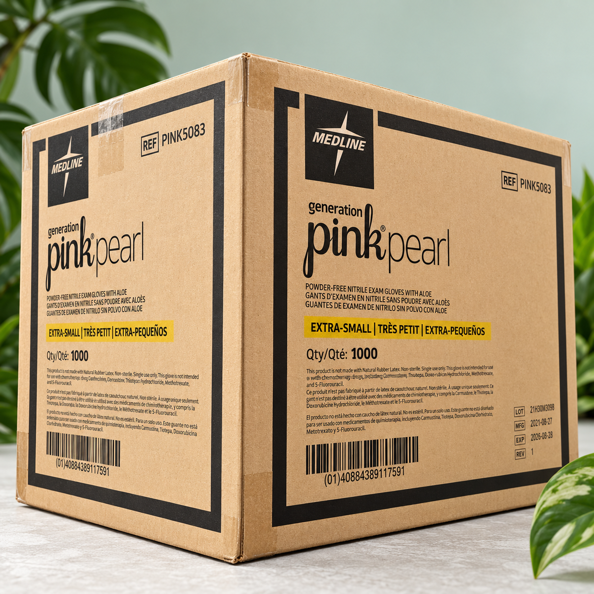 Medline PINK5083 Generation Pearl Exam Glove with Aloe, Nitrile, Latex Free, X-Small, Pink (Pack of 1000)