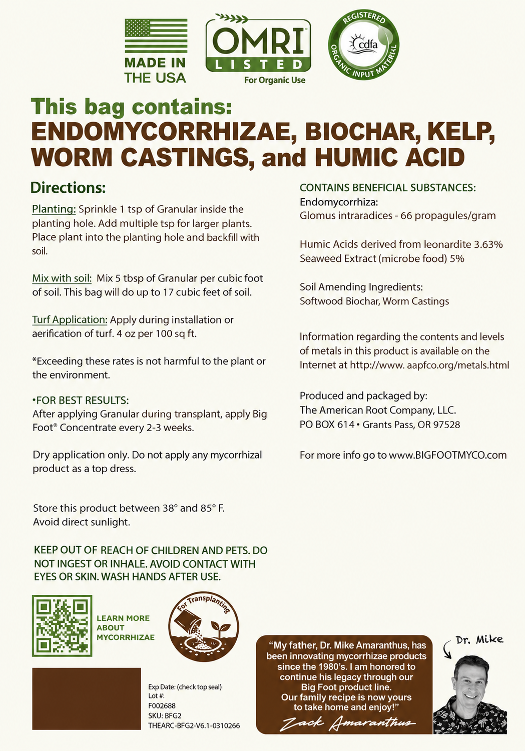 Big Foot Mycorrhizae Granular - 10 lb