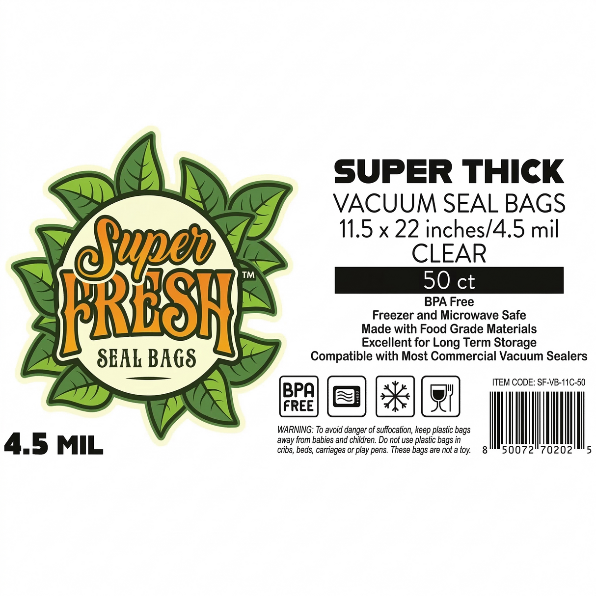 Super Fresh Clear 15” x 18” 4.5 Mil (50 Pack)