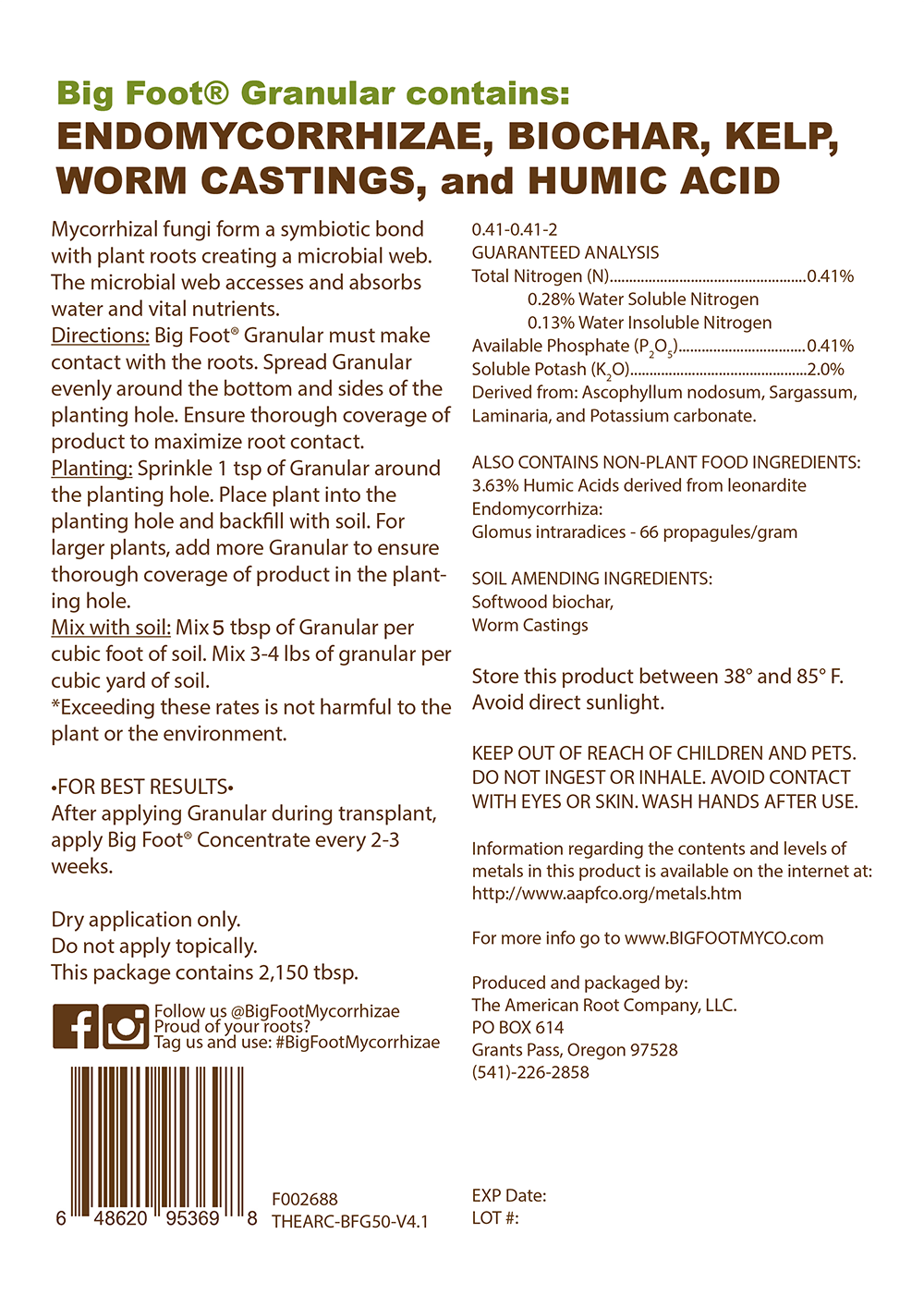 Big Foot Mycorrhizae Granular - 50 lb